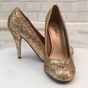 Candies gold sequin pumps